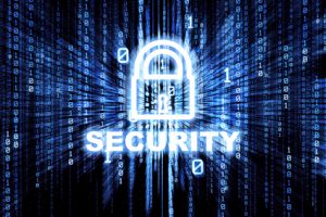 Binary matrix with glowing security lock