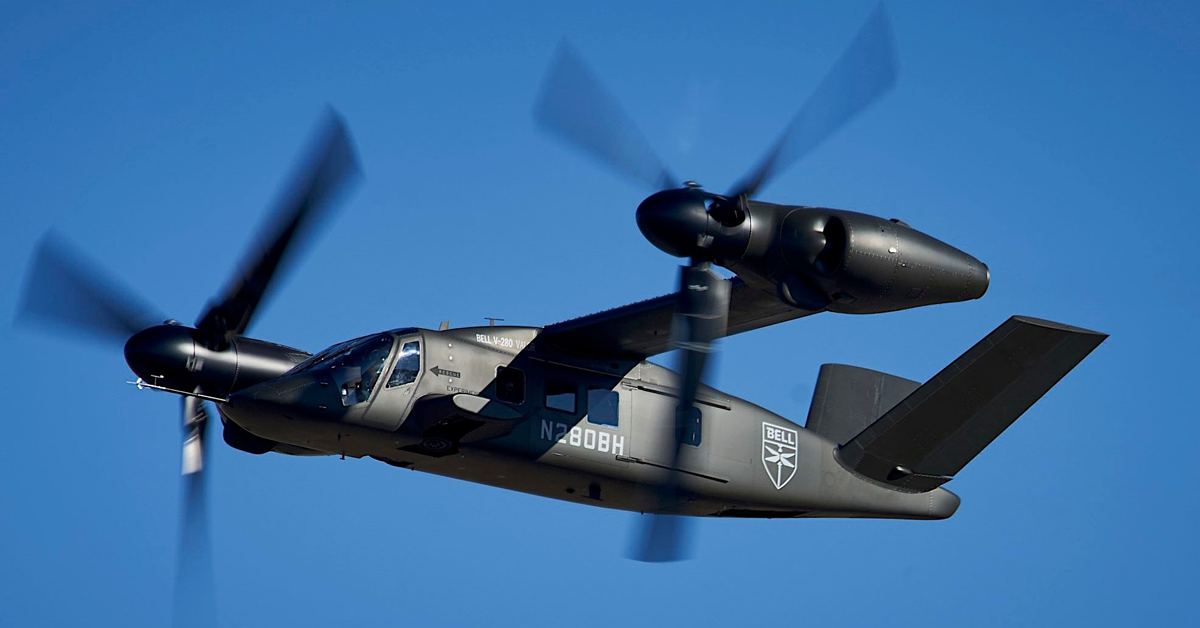 The Bell V-280 Valor tiltrotor aircraft in flight
