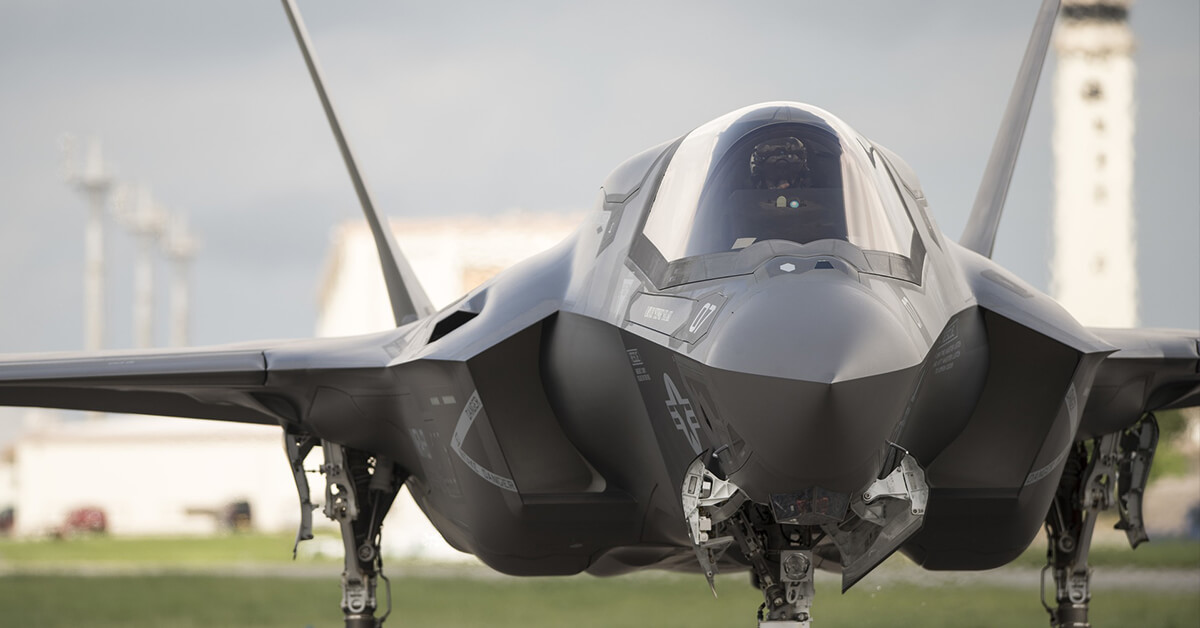 The F-35 fighter jet on a runway