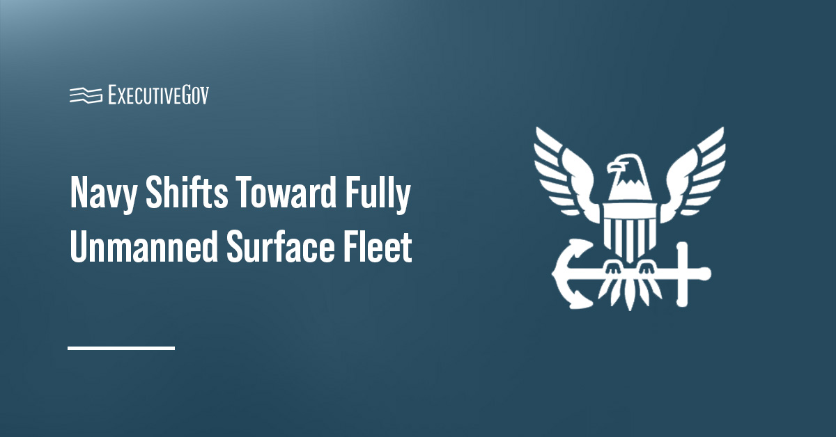 U.S. Navy logo. The military service is shifting away from optionally manned vessels to fully unmanned craft.