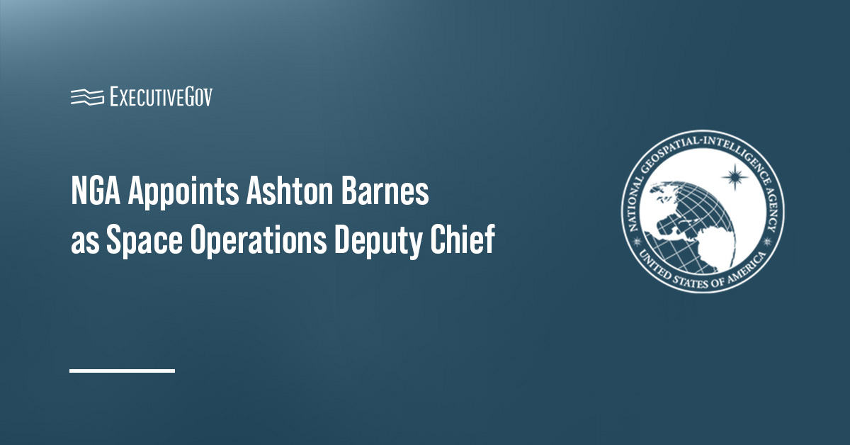 National Geospatial-Intelligence Agency logo. The NGA appointed Ashton Barnes as space operations deputy chief.