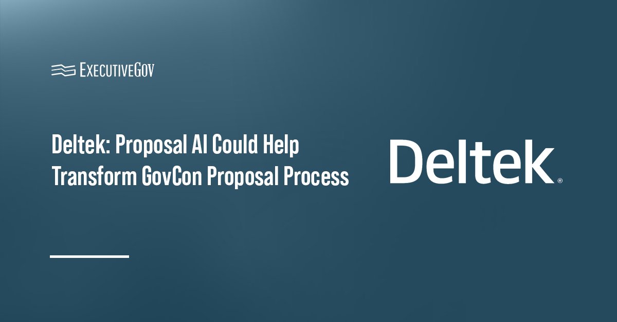 Deltek logo. Deltek’s Nick Schiffler discussed how proposal AI could help GovCon proposal teams respond quickly to RFPs.