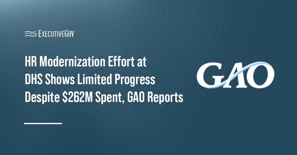 Government Accountability Office logo. GAO assessed the Department of Homeland Security's HR system modernization.