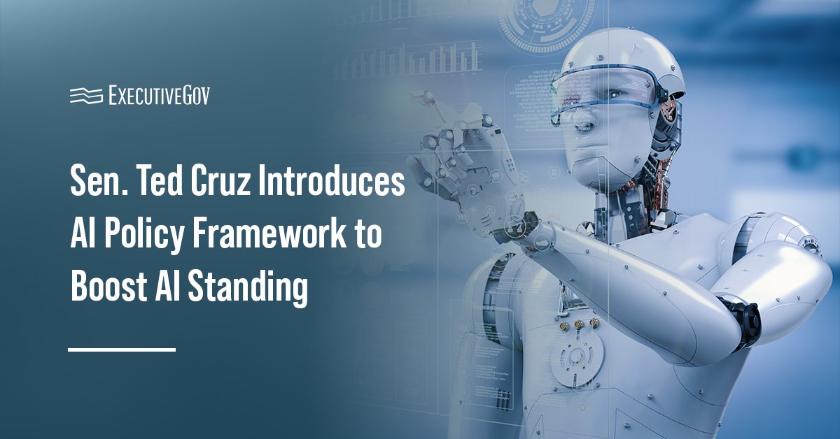 Humanoid depicting AI. Sen. Ted Cruz introduced an AI policy framework, including the SANDBOX Act.