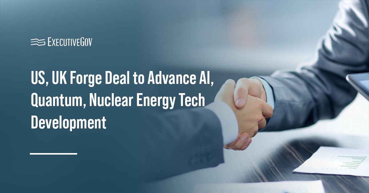 Two people shaking hands, representing partnership. The U.S. and the U.K. will collaborate on key technology R&D