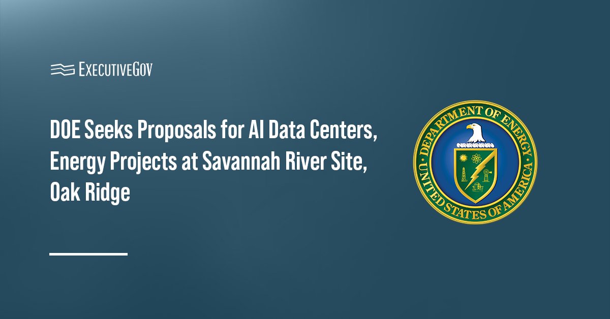 Department of Energy logo. DOE is seeking private sector proposals to build AI data centers and energy projects.
