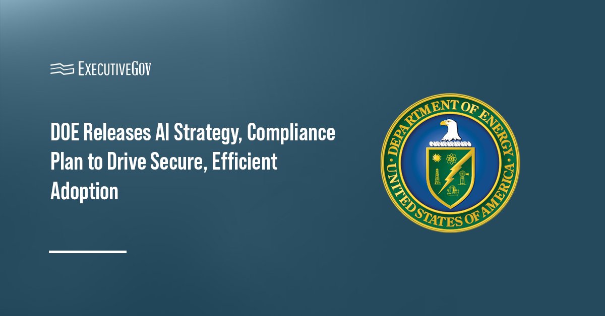 Department of Energy logo. The DOE published its AI adoption strategy and compliance plans