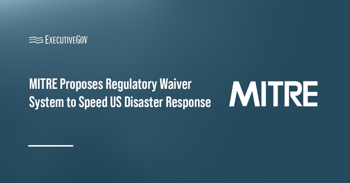 Logo of MITRE. In a white paper, MITRE raised the potential use of prepackaged regulatory waivers