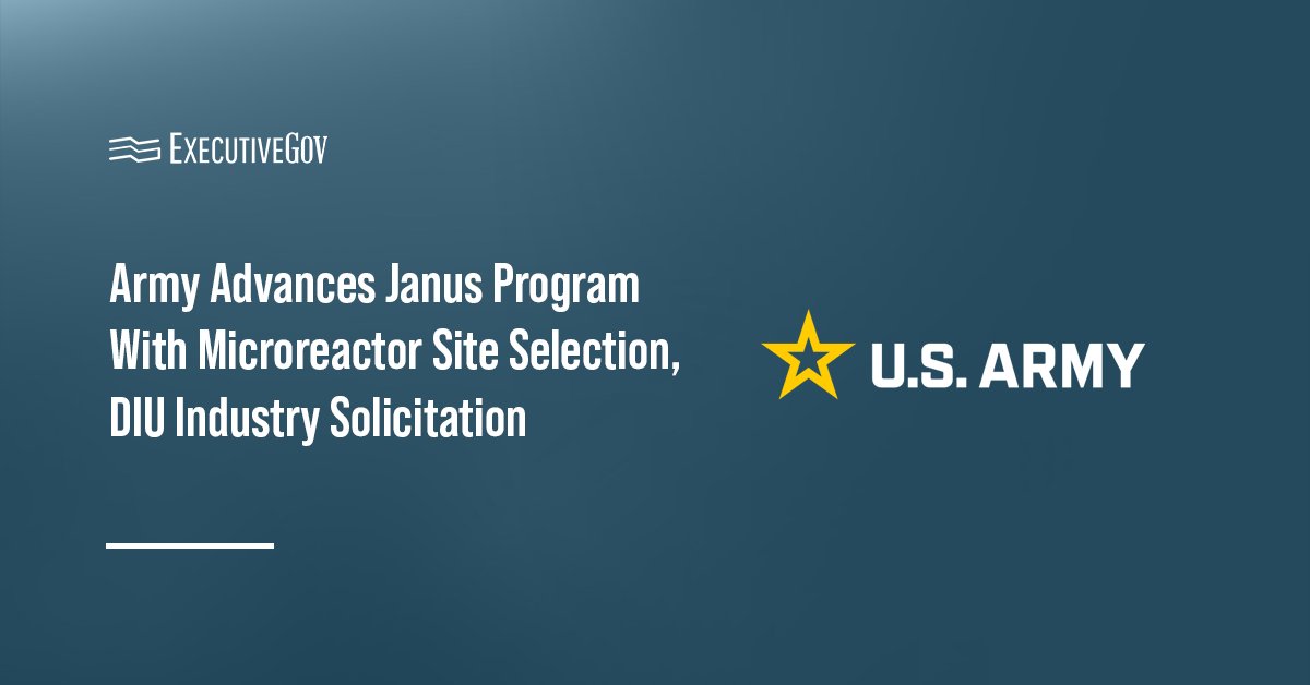 U.S. Army logo. The U.S. Army has identified nine installations as microreactor power plant sites under its Janus Program.