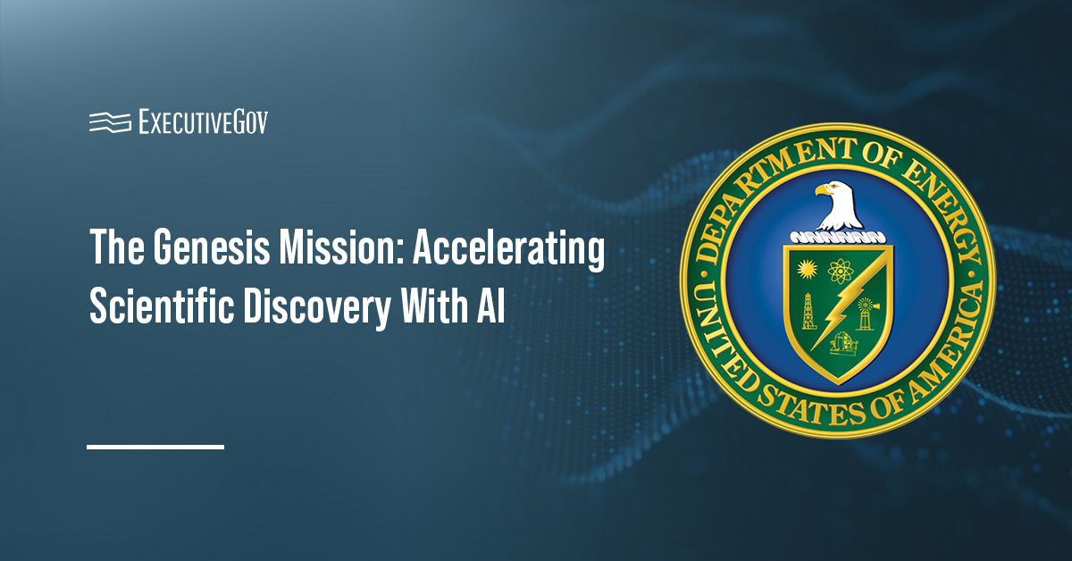 DOE seal. The DOE's Genesis Mission is a national initiative to advance scientific discovery using AI.