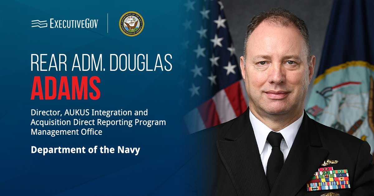Douglas Adams. The U.S. Navy rear admiral assumed leadership of the AUKUS Integration and Acquisition program office.