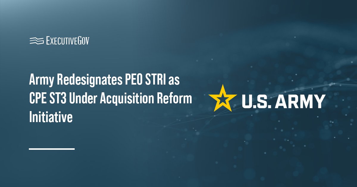 U.S. Army logo. The Army redesignated PEO STRI as CPE ST3 as part of acquisition reform efforts.
