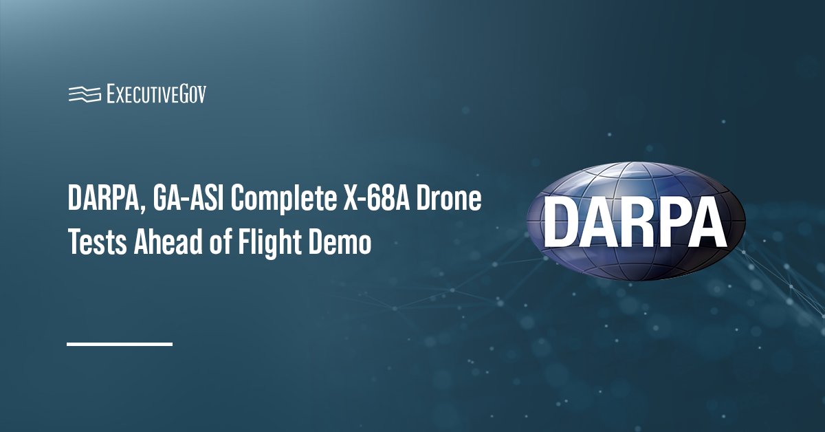 DARPA logo. DARPA and General Atomics Aeronautical Systems have completed ground and subsystem tests for the X-68A drone.