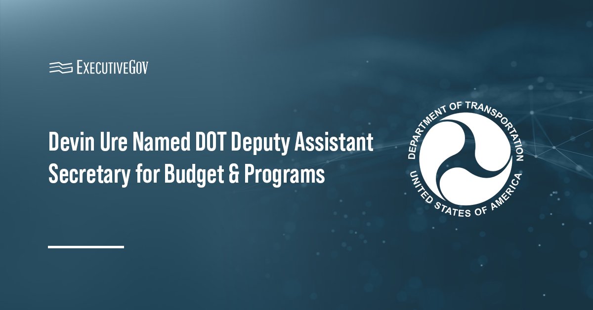 DOT logo. Devin Ure has been appointed deputy assistant secretary for budget and programs at the DOT.