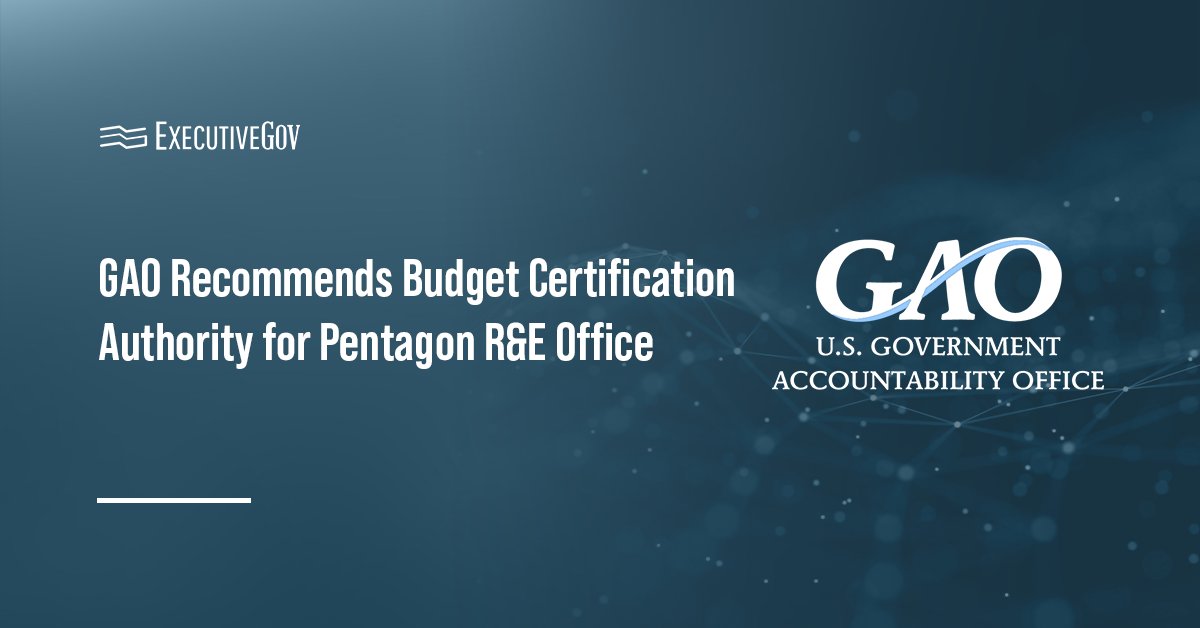 GAO logo. A GAO report says OUSD(R&E) needs stronger authority to oversee tech investments.