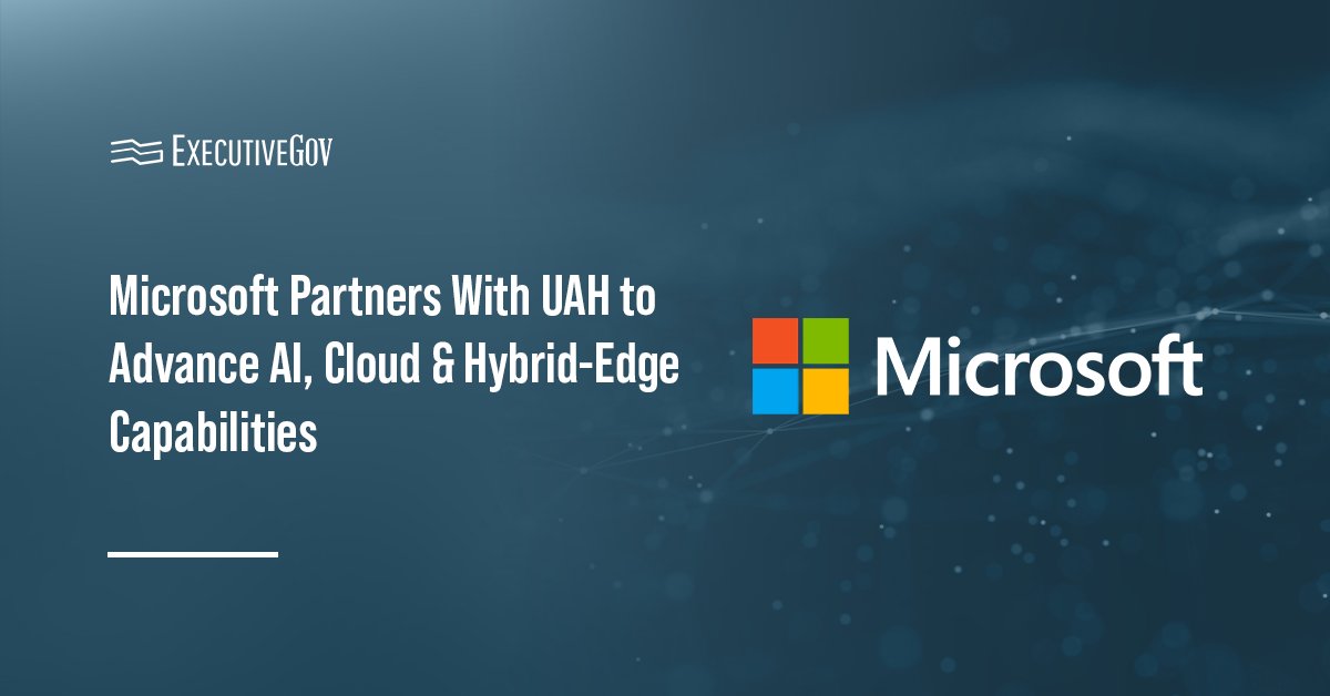 Microsoft logo. Microsoft and UAH have partnered to advance cloud, AI and hybrid-edge technologies.