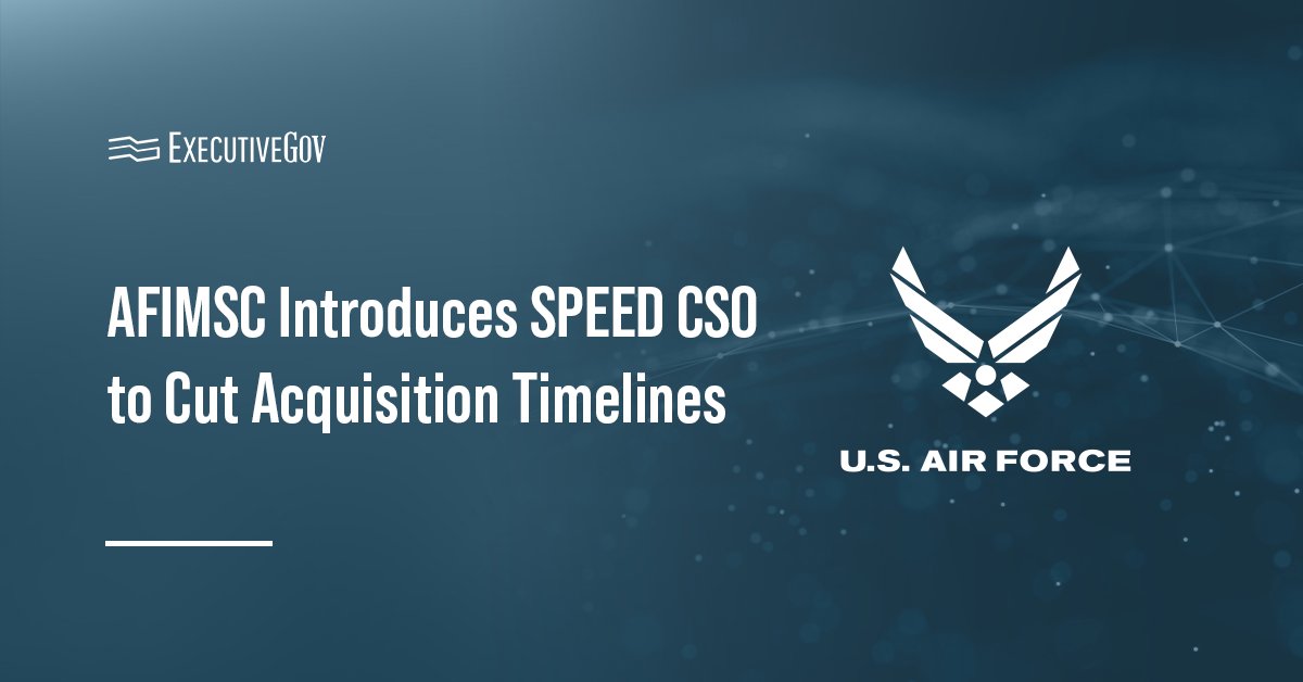 US Air Force logo. AFIMSC introduced the SPEED CSO pathway to accelerate the acquisition of commercial technologies.