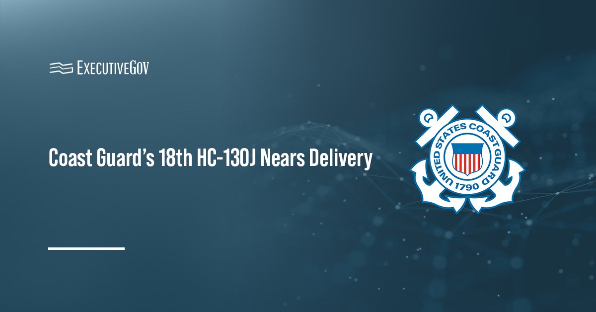 US Coast Guard logo. The Coast Guard is completing final delivery activities for its 18th HC-130J aircraft.