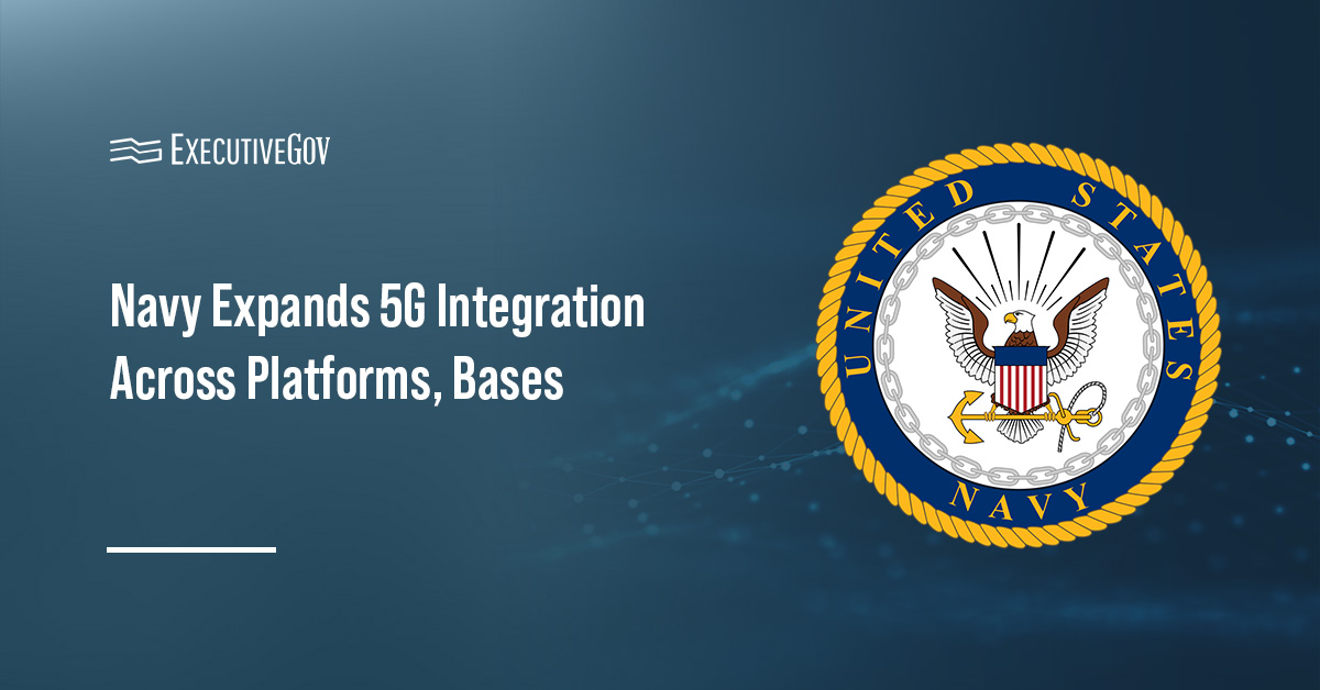 U.S. Navy logo. The Navy is advancing efforts to integrate 5G across platforms and installations.