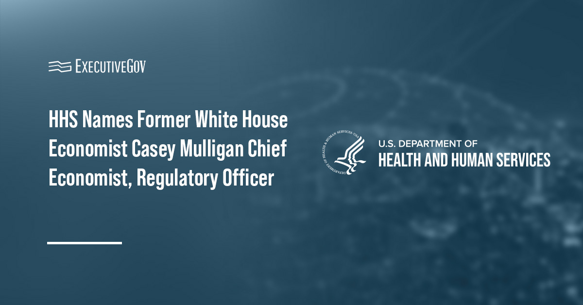 HHS logo. HHS has appointed Casey Mulligan as chief economist and chief regulatory officer.