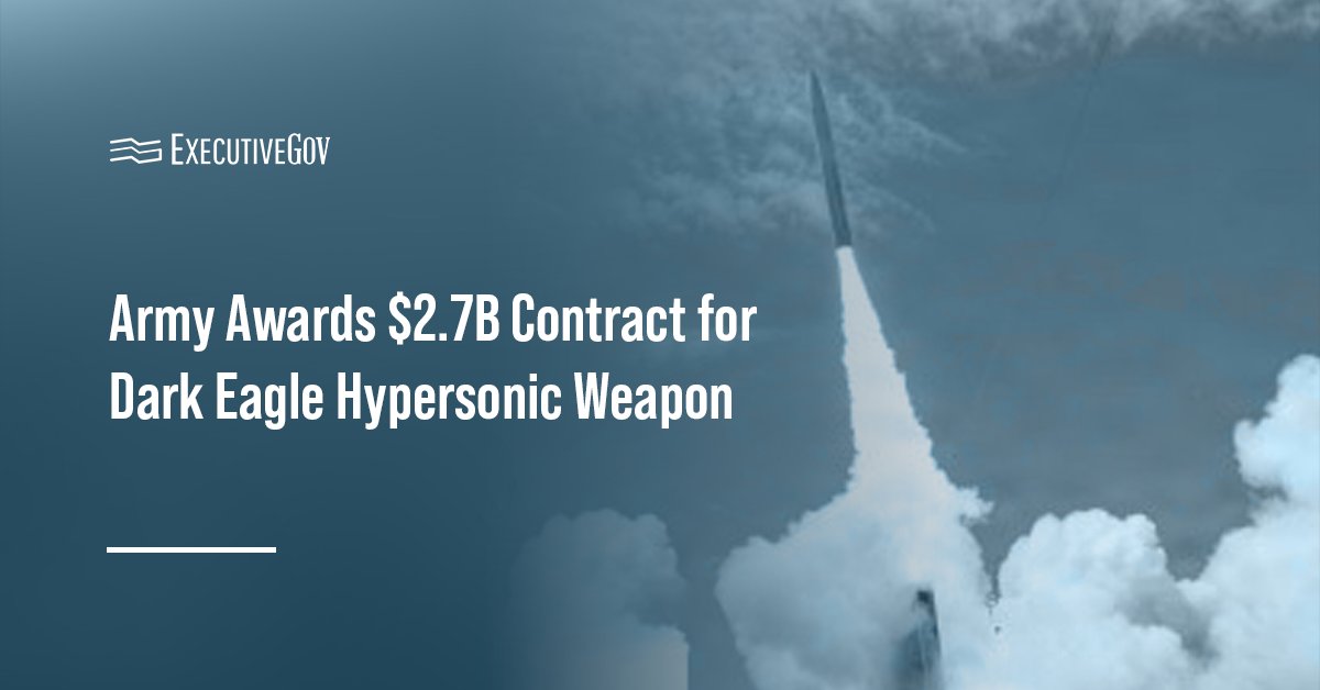 Dark Eagle missile launch. The U.S. Army has awarded a contract to support the Dark Eagle Long-Range Hypersonic Weapon.