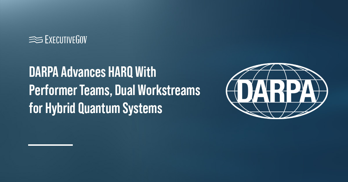 DARPA logo. DARPA advanced HARQ with MOSAIC and QSB workstreams to enable scalable, multi-qubit quantum systems.