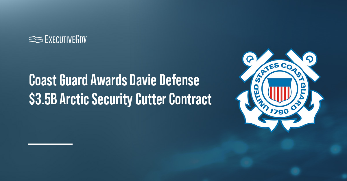 U.S. Coast Guard logo. The Coast Guard has awarded a $3.5 billion contract to Davie Defense for ASC construction work.