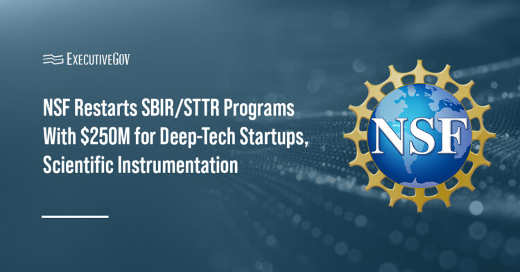 National Science Foundation logo. NSF has posted a solicitation for the renewed SBIR/STTR programs.