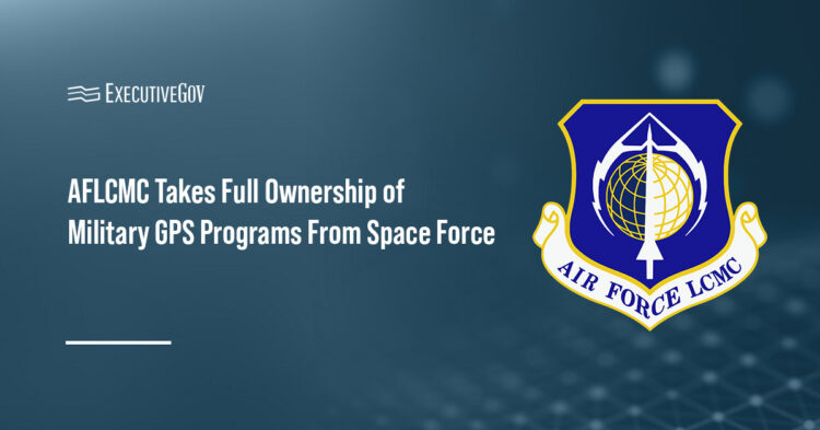 Air Force Life Cycle Management Center logo. AFLCMC accepted the Military GPS User Equipment programs from the Space Force.