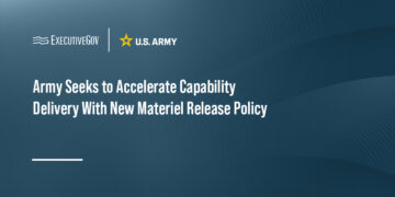 Army Seeks to Accelerate Capability Delivery With New Materiel Release Policy Executive Gov U.S. Army logo. The Army has signed a new materiel release policy that shifts decision authority to PAEs.