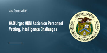 GAO logo. The Government Accountability Office has urged ODNI to address personnel vetting and intelligence challenges.
