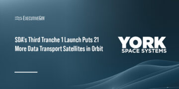 SDA's Third Tranche 1 Launch Puts 21 More Data Transport Satellites in Orbit Executive Gov York Space Systems logo. SDA's third Tranche 1 launch delivered 21 York Space satellites to orbit for PWSA.