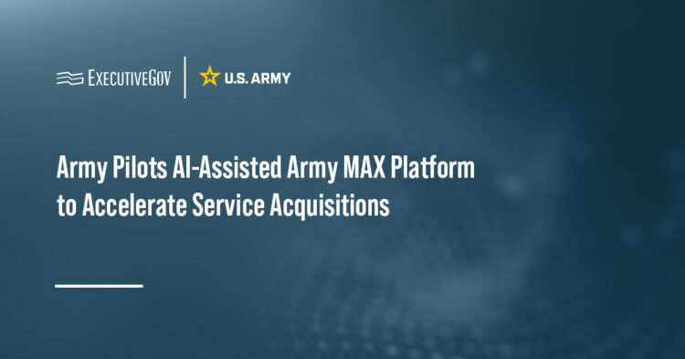 U.S. Army logo. The U.S. Army is developing Army MAX, an AI-assisted platform intended to accelerate service acquisitions.