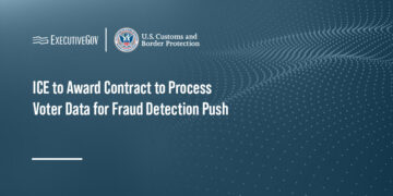 U.S. Immigration and Customs Enforcement logo. The agency is planning a contract award to pursue voter data analysis.